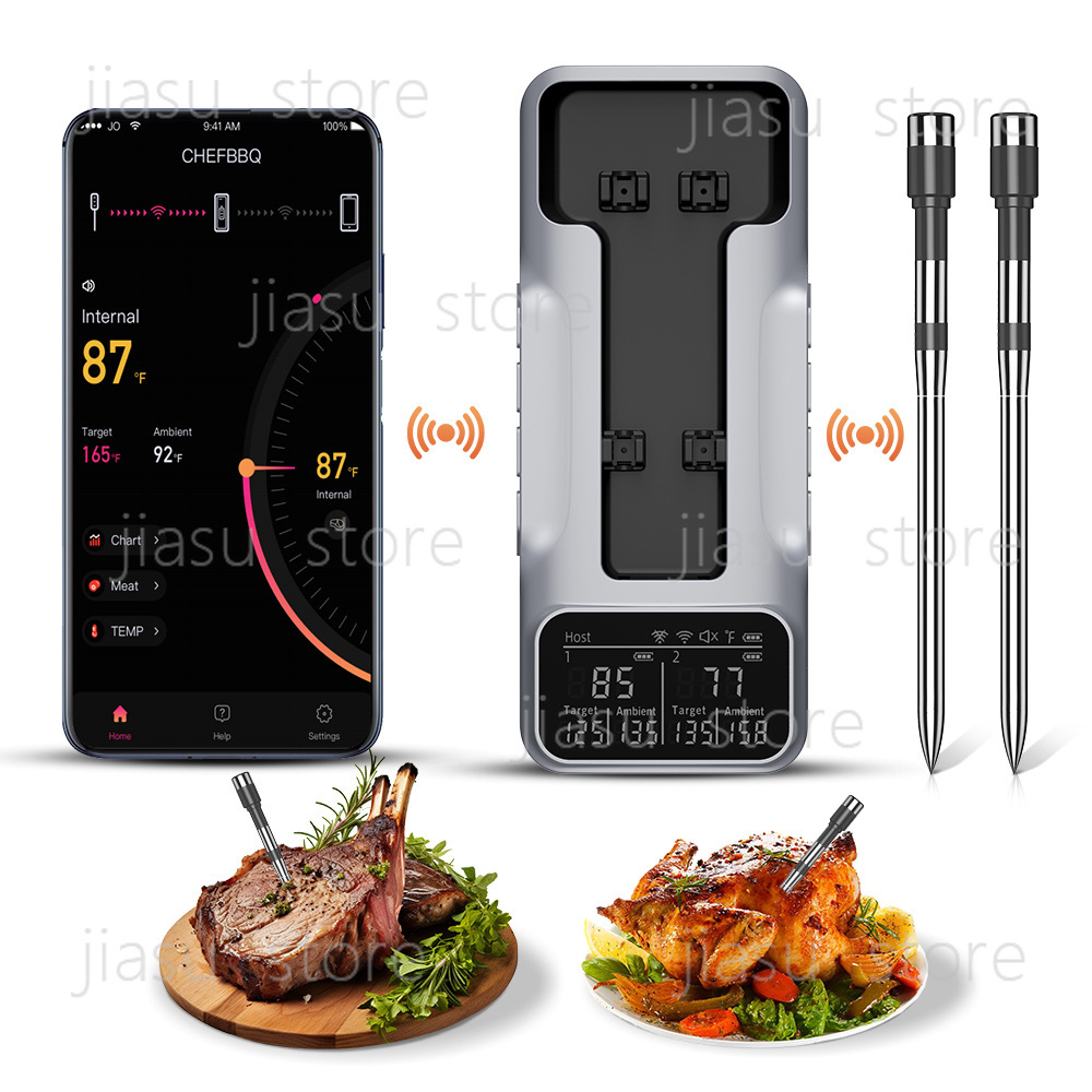 Home Cooking App - เทอร์โมมิเตอร์วัดอุณหภูมิบาร์บีคิวบลูทูธรุ่นปรับปรุงปี 2026 เทอร์โมมิเตอร์วัดอุณหภูมิอาหารแบบไร้สายพร้อมแอปสำหรับการปรุงอาหารในเตาอบที่บ้าน