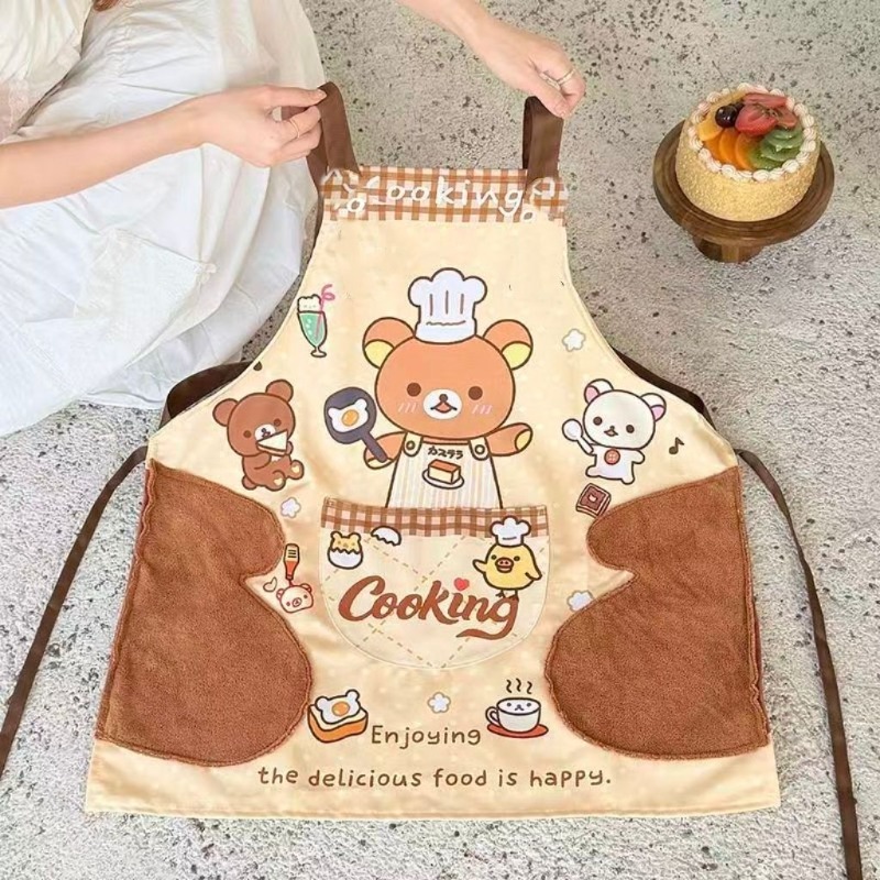Home Cooking Meals - ผ้ากันเปื้อนริลัคคุมะน่ารัก กันน้ำและเช็ดทำความสะอาดได้ เหมาะสำหรับทำอาหารในครัว ทนน้ำมัน น่ารักและใช้งานได้จริง